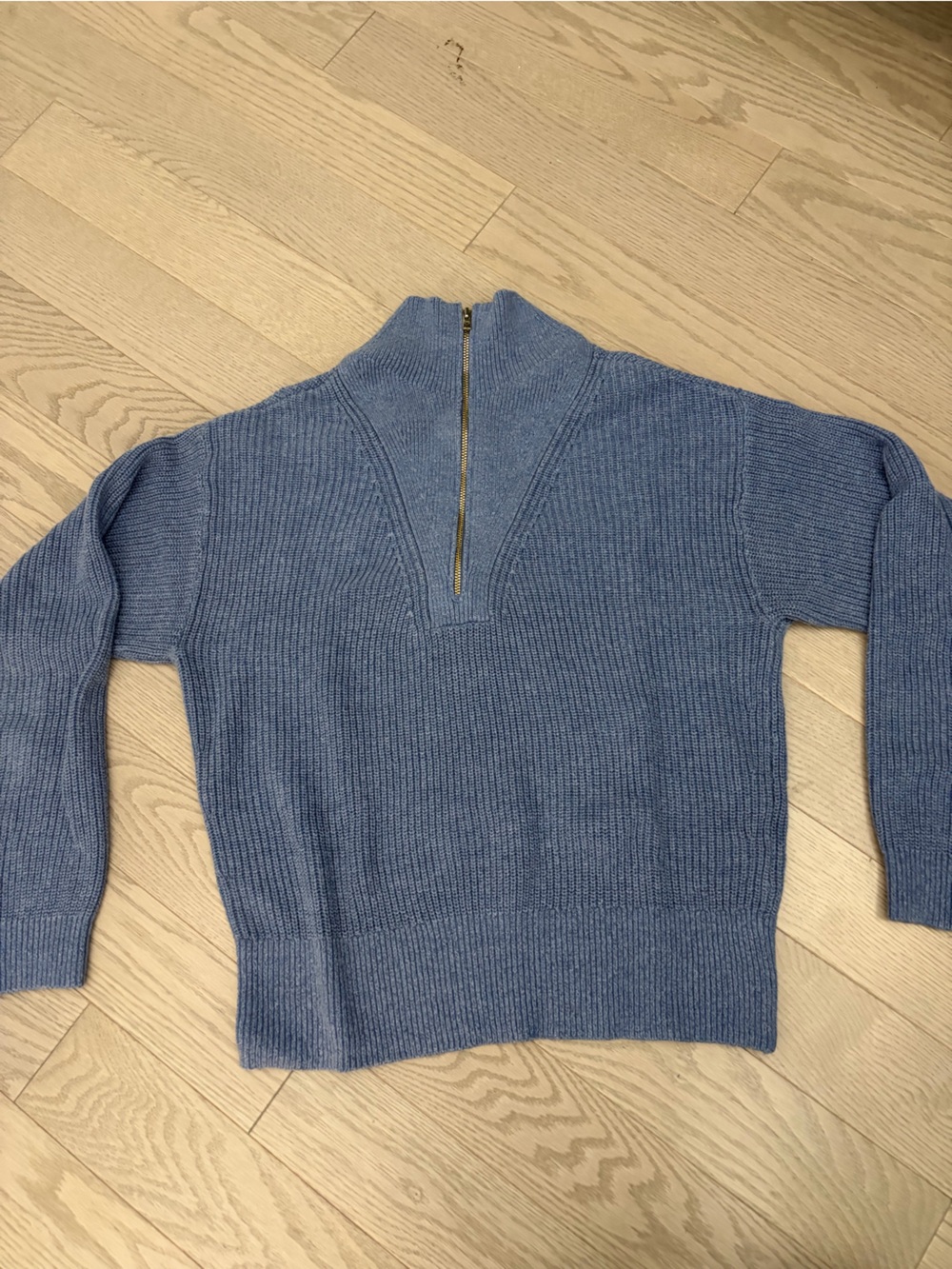 Tommy Hilfiger Dusty Blue Half-Zip Ribbed Turtleneck Sweater